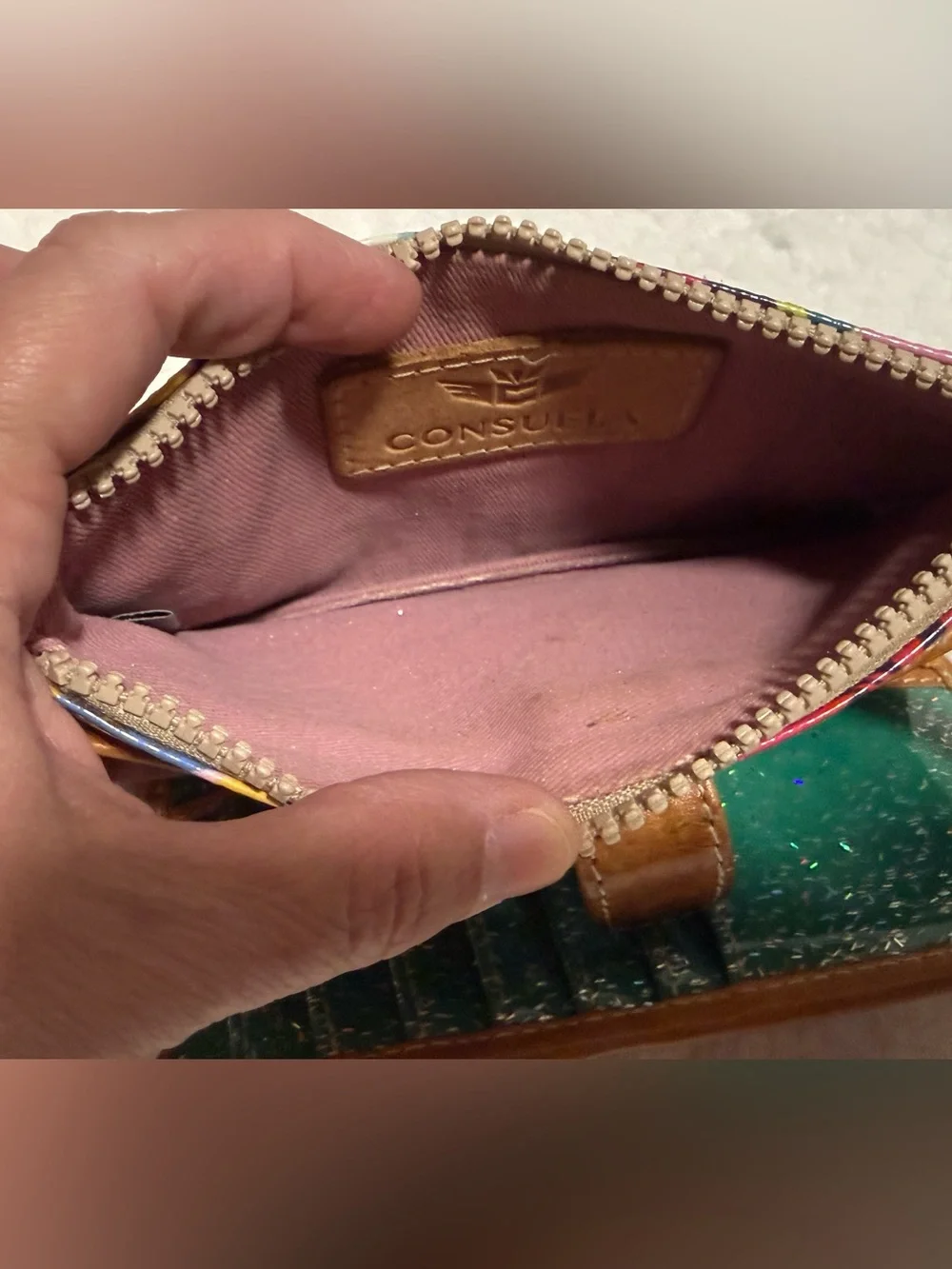 Consuela Multicolor Maya Leaf-Print Leather Slim Wallet